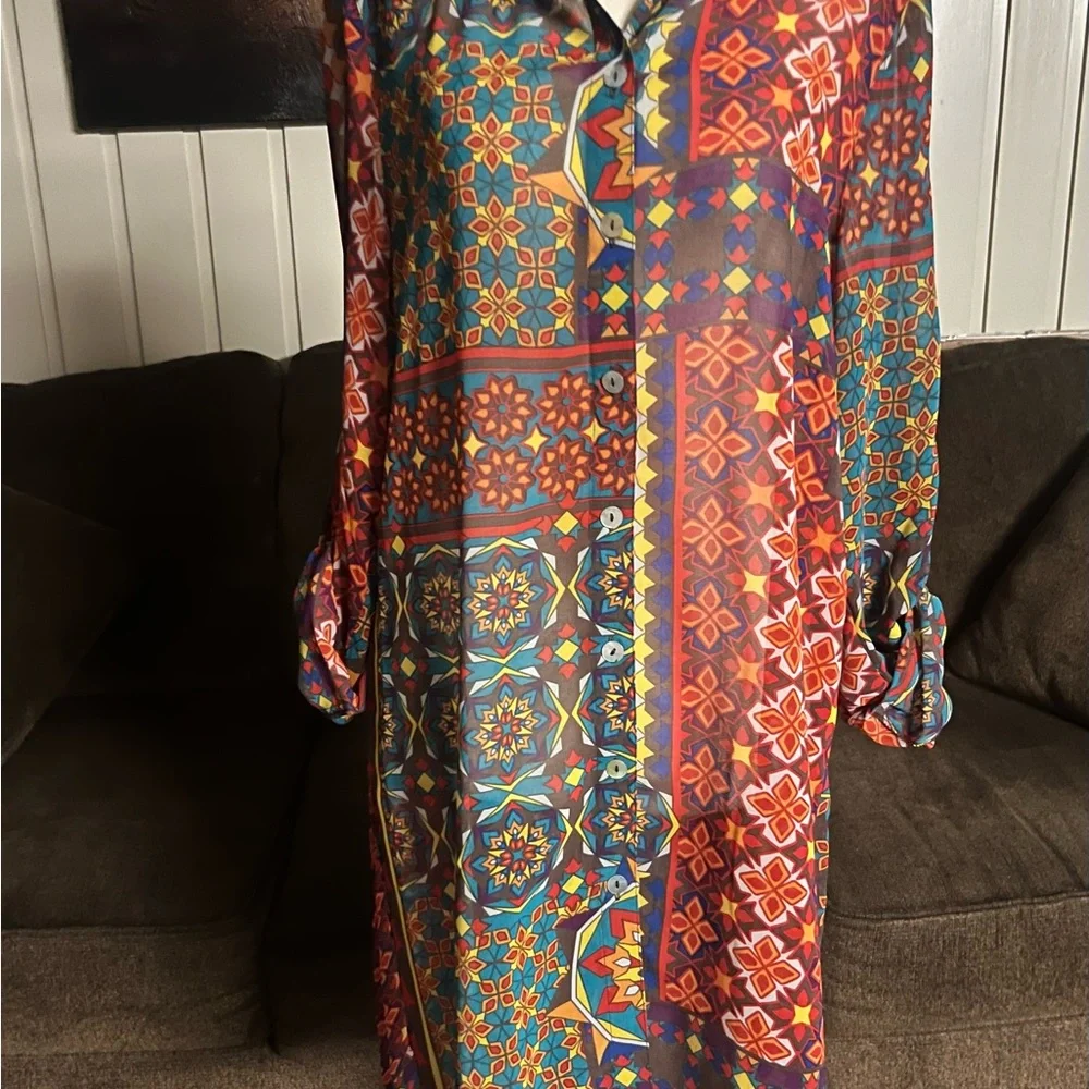 Multiples ~ Medium ~ Vintage ~ Mandala Design ~ Fall Colors ~ Tunic Blouse - Picture 8 of 16